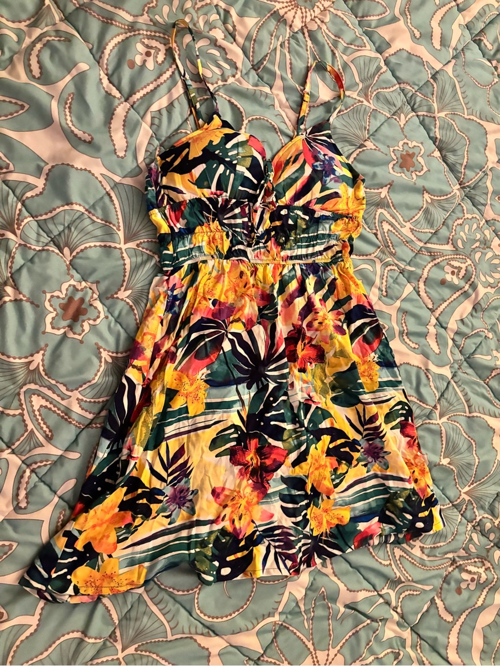 Tropical Floral Sundress - Yellow & Green Print
